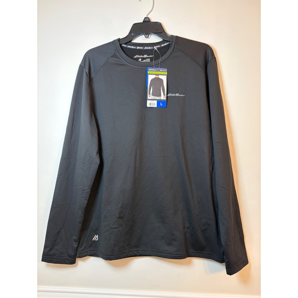 Eddie Bauer Brushed Long Sleeve Crew Mens Large Black Performance Active Top